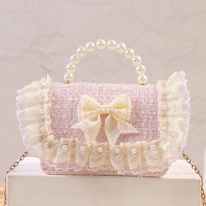 New Kids Mini Handbag Cute Princess Crossbody Bags for Girls Bowknot Party Hand Bag Toddler Linen Purses and Handbags Gift