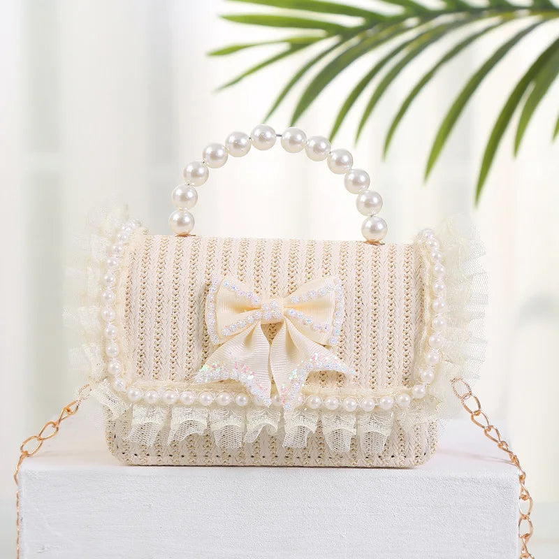 New Kids Mini Handbag Cute Princess Crossbody Bags for Girls Bowknot Party Hand Bag Toddler Linen Purses and Handbags Gift