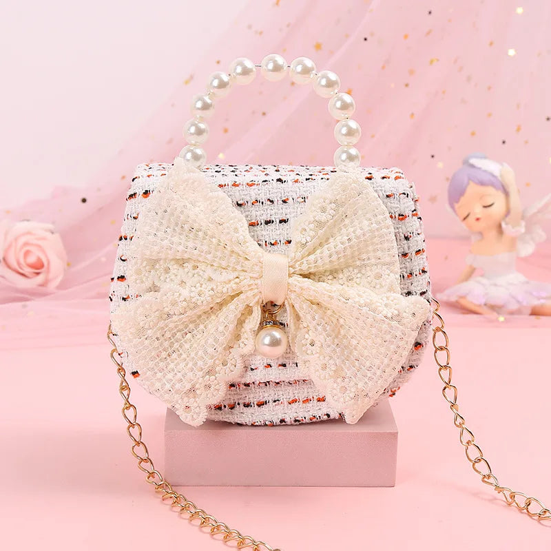 New Kids Mini Handbag Cute Princess Crossbody Bags for Girls Bowknot Party Hand Bag Toddler Linen Purses and Handbags Gift
