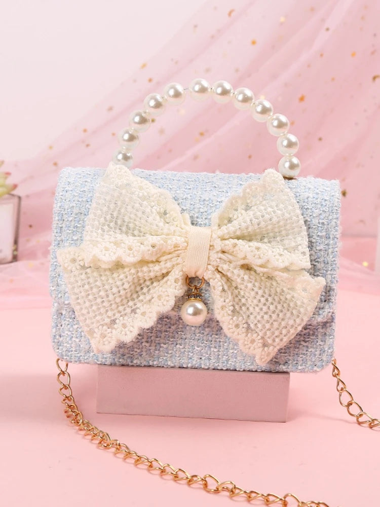 New Kids Mini Handbag Cute Princess Crossbody Bags for Girls Bowknot Party Hand Bag Toddler Linen Purses and Handbags Gift