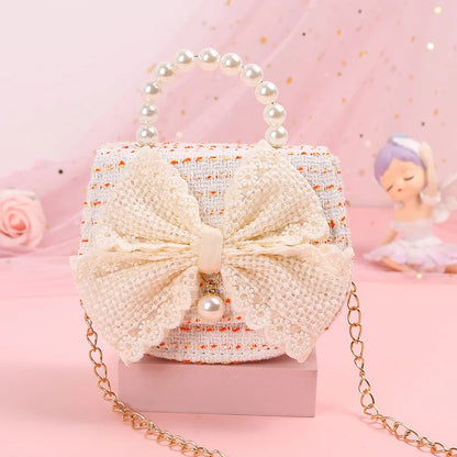 New Kids Mini Handbag Cute Princess Crossbody Bags for Girls Bowknot Party Hand Bag Toddler Linen Purses and Handbags Gift
