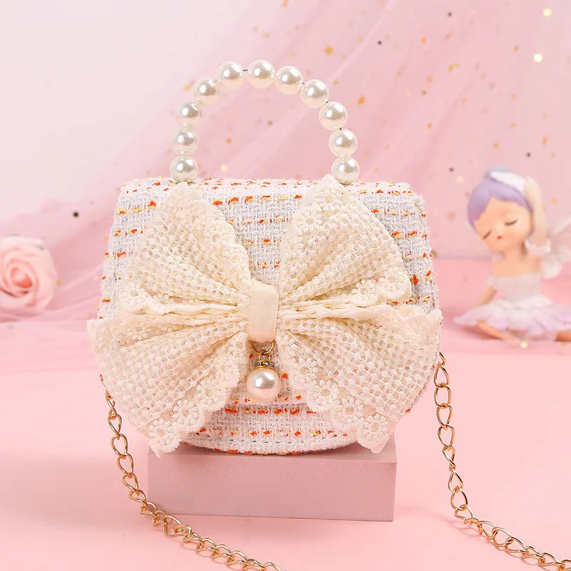 New Kids Mini Handbag Cute Princess Crossbody Bags for Girls Bowknot Party Hand Bag Toddler Linen Purses and Handbags Gift