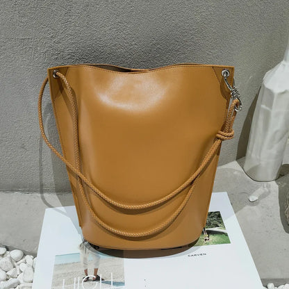 New Korean Large Capacity Bucket Bag Fashion Genuine Leather Shoulder Bags Solid Simple All-match Versatile Bolsos Mujer Female