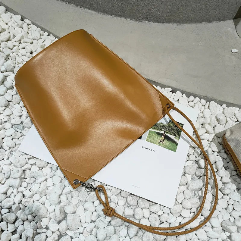 New Korean Large Capacity Bucket Bag Fashion Genuine Leather Shoulder Bags Solid Simple All-match Versatile Bolsos Mujer Female