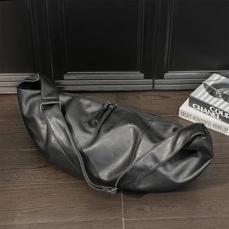 New Korean Style Men Shoulder Personality Dumpling Soft PU Leather CrossBody Casual Travel Bag For Male