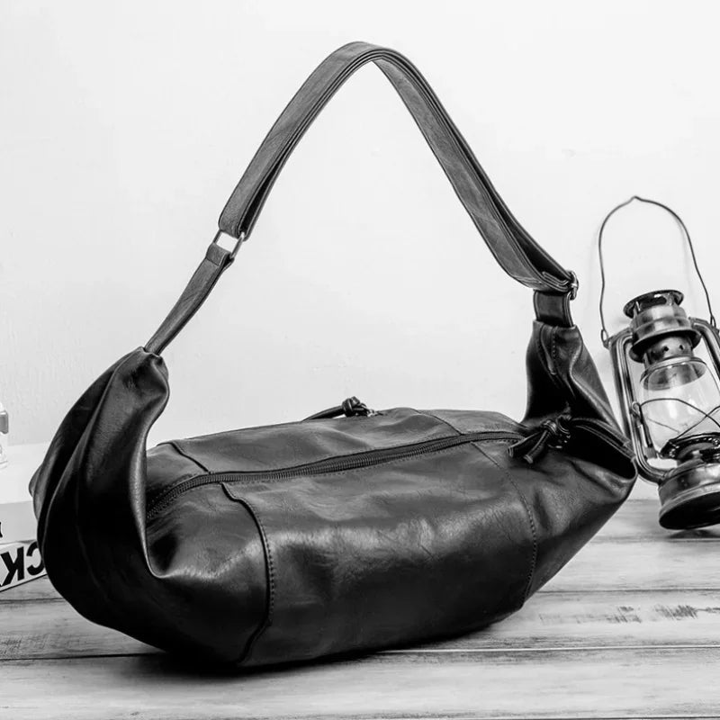 New Korean Style Men Shoulder Personality Dumpling Soft PU Leather CrossBody Casual Travel Bag For Male