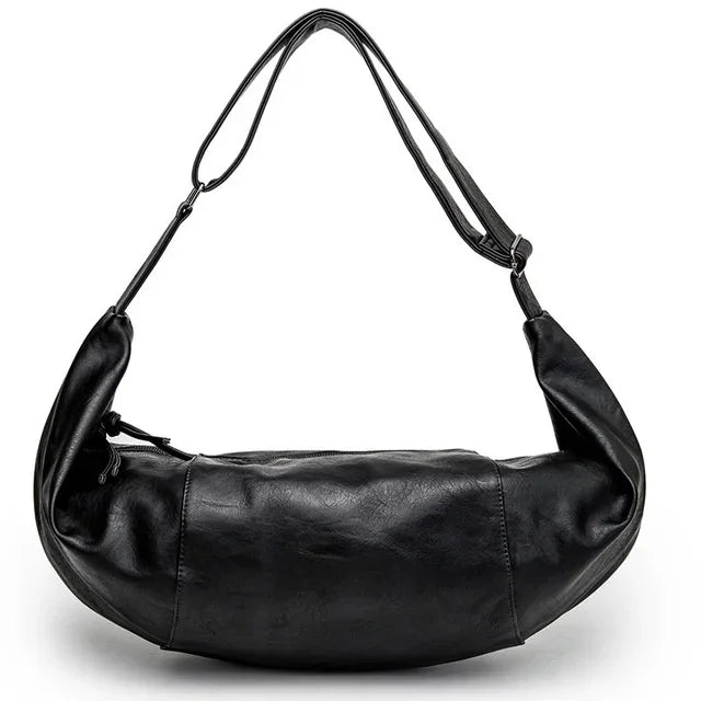 New Korean Style Men Shoulder Personality Dumpling Soft PU Leather CrossBody Casual Travel Bag For Male