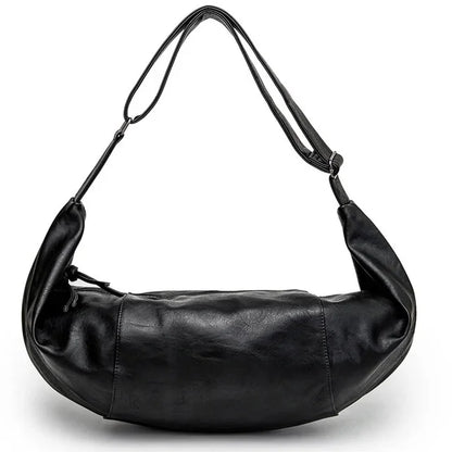 New Korean Style Men Shoulder Personality Dumpling Soft PU Leather CrossBody Casual Travel Bag For Male