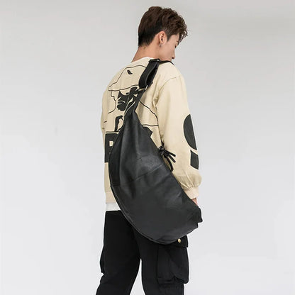 New Korean Style Men Shoulder Personality Dumpling Soft PU Leather CrossBody Casual Travel Bag For Male