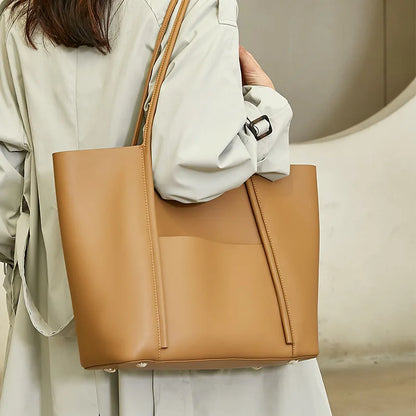 New Ladies Handbag Female Large Capacity Commuter Tote Bag Women's Purses Solid All-match Luxury Genuine Leather Elegant Bolsos