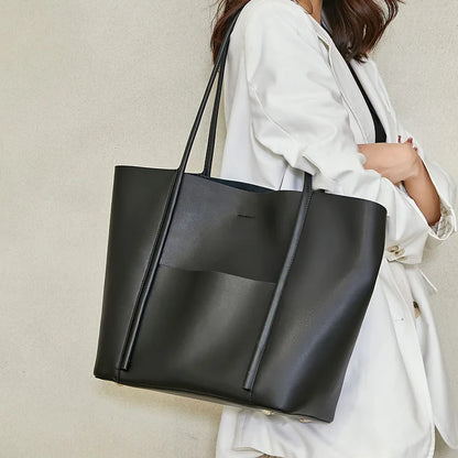 New Ladies Handbag Female Large Capacity Commuter Tote Bag Women's Purses Solid All-match Luxury Genuine Leather Elegant Bolsos