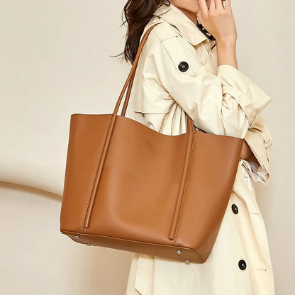 New Ladies Handbag Female Large Capacity Commuter Tote Bag Women's Purses Solid All-match Luxury Genuine Leather Elegant Bolsos