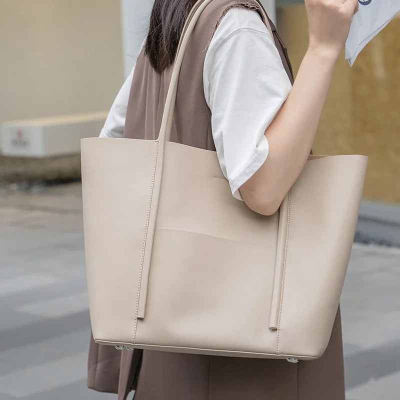 New Ladies Handbag Female Large Capacity Commuter Tote Bag Women's Purses Solid All-match Luxury Genuine Leather Elegant Bolsos