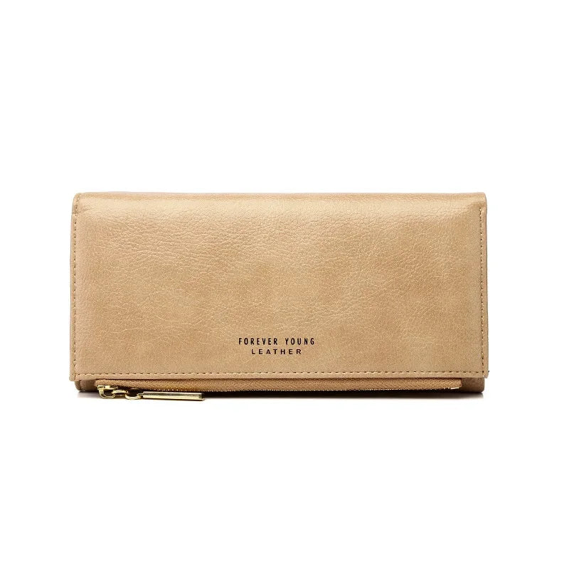 New Ladies PU Korean Version Long Clutch Small Fresh Tri-fold Wallet Fashion Zipper Buckle Coin Purse