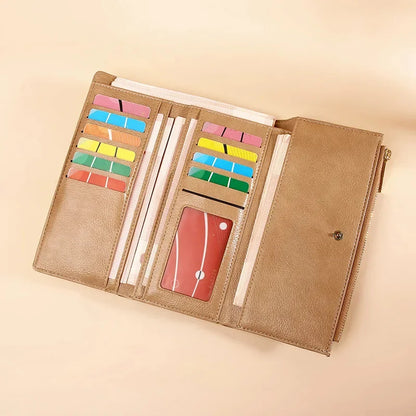 New Ladies PU Korean Version Long Clutch Small Fresh Tri-fold Wallet Fashion Zipper Buckle Coin Purse