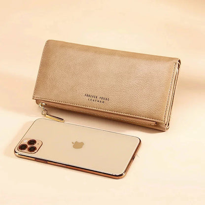 New Ladies PU Korean Version Long Clutch Small Fresh Tri-fold Wallet Fashion Zipper Buckle Coin Purse