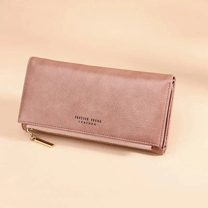 New Ladies PU Korean Version Long Clutch Small Fresh Tri-fold Wallet Fashion Zipper Buckle Coin Purse