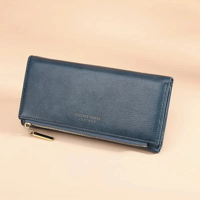 New Ladies PU Korean Version Long Clutch Small Fresh Tri-fold Wallet Fashion Zipper Buckle Coin Purse