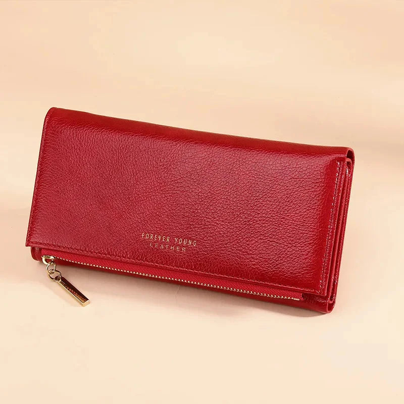 New Ladies PU Korean Version Long Clutch Small Fresh Tri-fold Wallet Fashion Zipper Buckle Coin Purse
