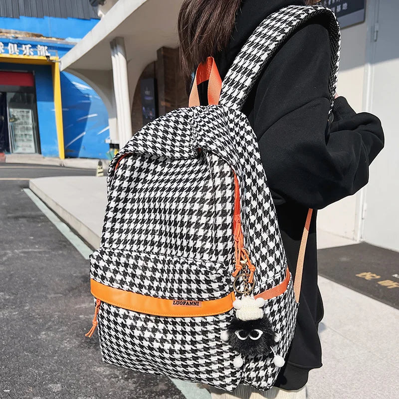 New Lady Cool Plaid School Bag