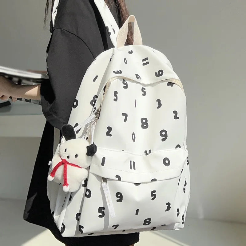 New Lady Cute Number Printing Book Bag Female Travel Nylon Leisure College Backpack Fashion Girl Trendy Women Laptop School Bags