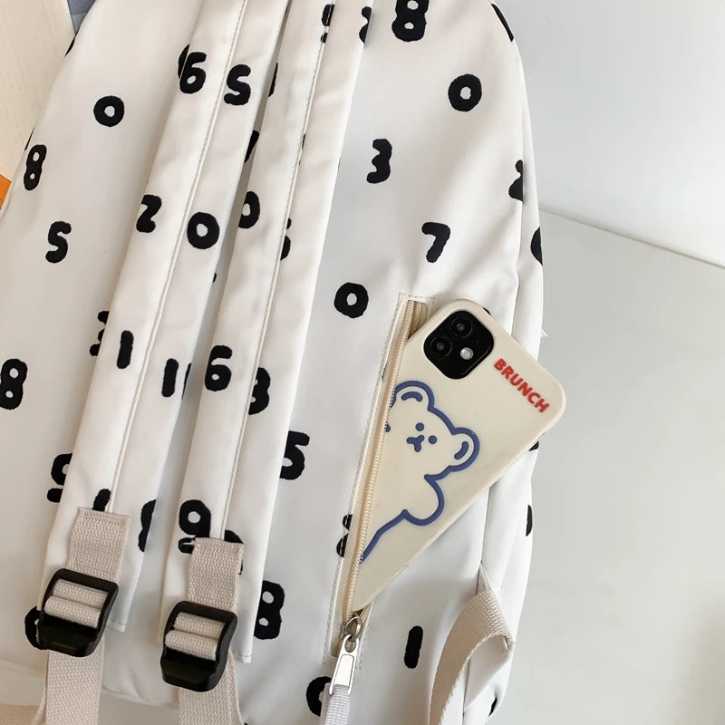 New Lady Cute Number Printing Book Bag Female Travel Nylon Leisure College Backpack Fashion Girl Trendy Women Laptop School Bags