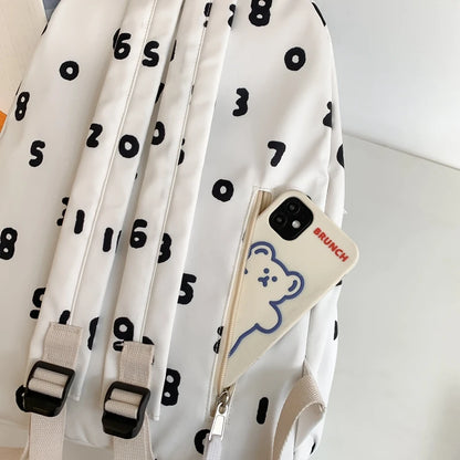 New Lady Cute Number Printing Book Bag Female Travel Nylon Leisure College Backpack Fashion Girl Trendy Women Laptop School Bags