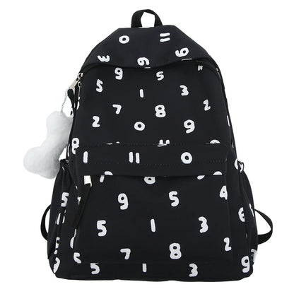 New Lady Cute Number Printing Book Bag Female Travel Nylon Leisure College Backpack Fashion Girl Trendy Women Laptop School Bags