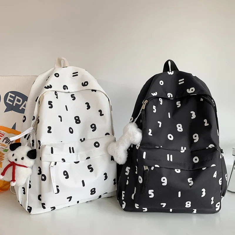 New Lady Cute Number Printing Book Bag Female Travel Nylon Leisure College Backpack Fashion Girl Trendy Women Laptop School Bags