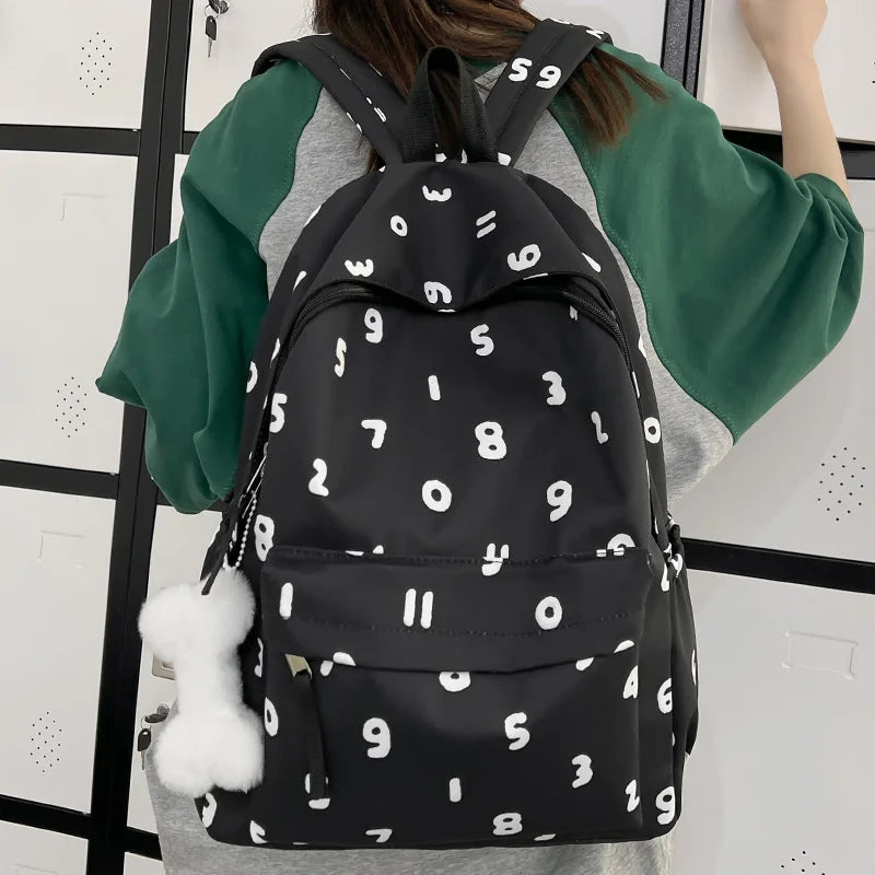 New Lady Cute Number Printing Book Bag Female Travel Nylon Leisure College Backpack Fashion Girl Trendy Women Laptop School Bags