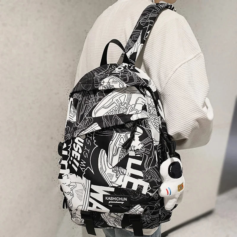 New Lady Male Printing Waterproof School Bag Women Graffiti College Backpack Men Travel Book Girl Boy Laptop Student Bag Fashion