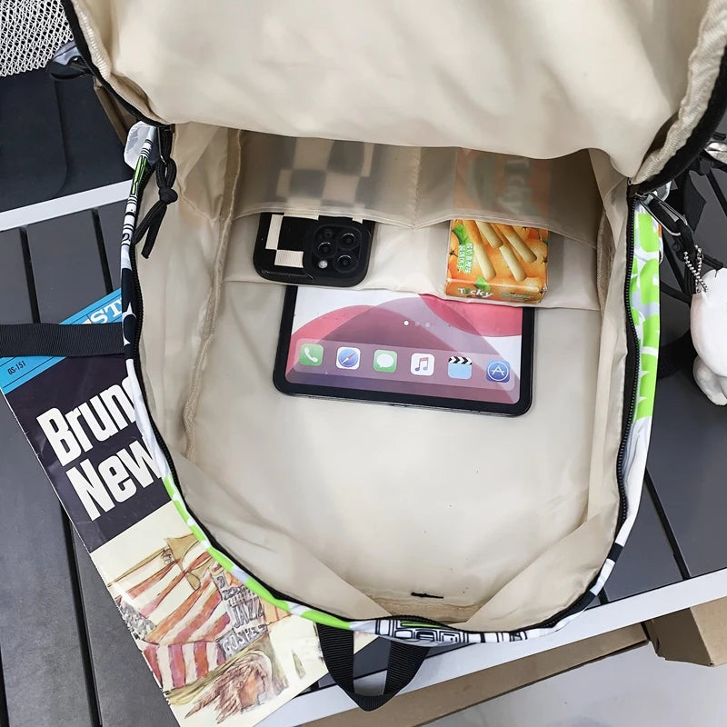 New Lady Male Printing Waterproof School Bag Women Graffiti College Backpack Men Travel Book Girl Boy Laptop Student Bag Fashion