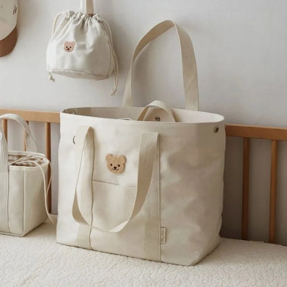 New Large Capacity Handbag Embroidered Bear Lightweight Canvas Bag Cute Bags for Women