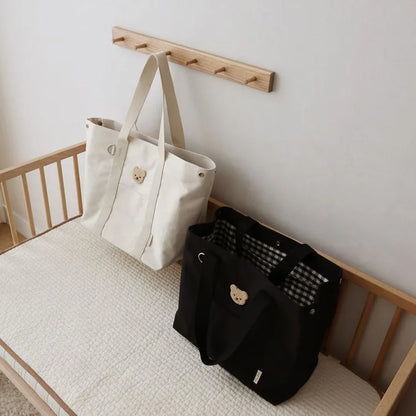 New Large Capacity Handbag Embroidered Bear Lightweight Canvas Bag Cute Bags for Women