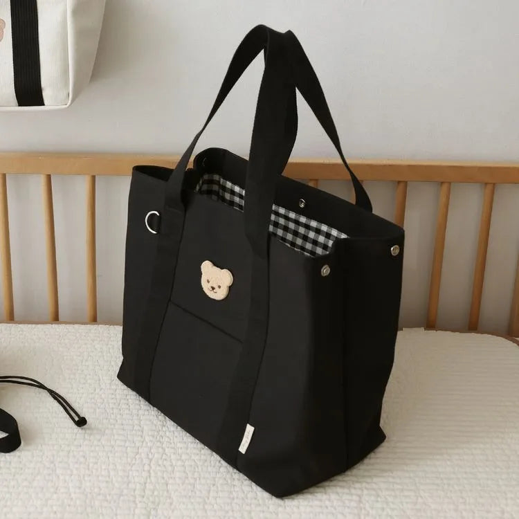 New Large Capacity Handbag Embroidered Bear Lightweight Canvas Bag Cute Bags for Women