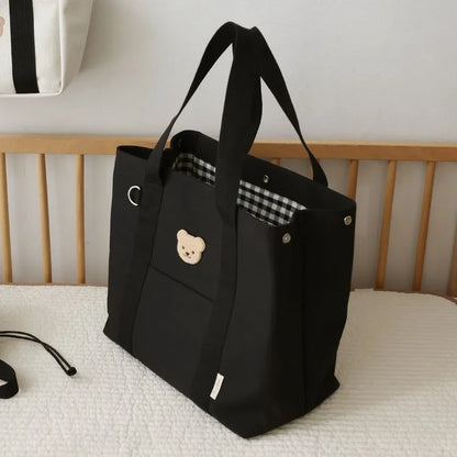 New Large Capacity Handbag Embroidered Bear Lightweight Canvas Bag Cute Bags for Women
