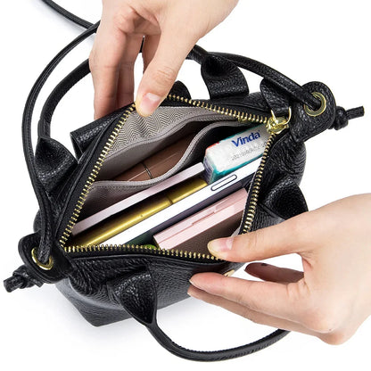 New Leather Cross-body Handbag Mini Head Layer Cowhide Trend One-shoulder Women's Fashion Small Square Hand Carry Bag