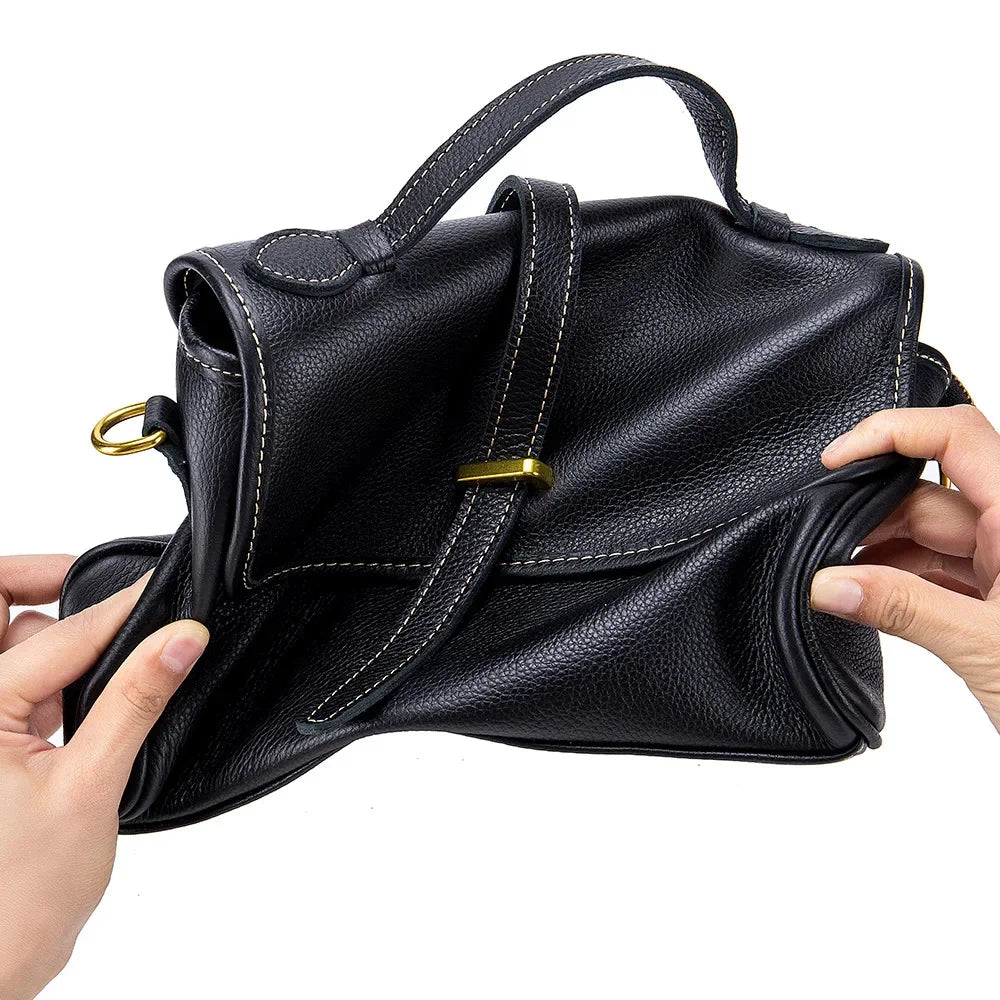 New Leather Handbag Lady Messenger Large Volume Retro Single Shoulder Versatile Diagonal Cross Bag Niche Design