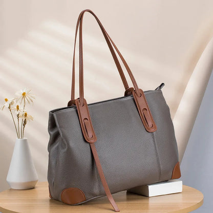 New Leather Handbag Large Capacity Tote Commuting Fashion Female Omnibus Single Shoulder Bag Tide