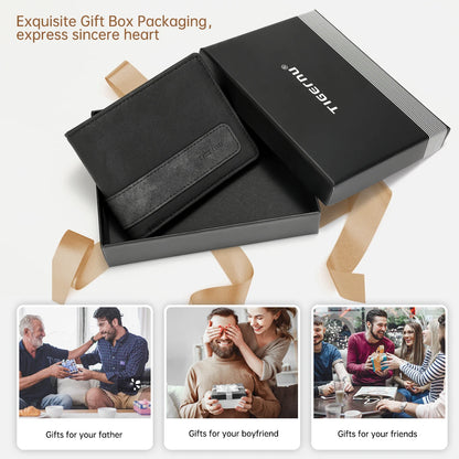 New Leather Multiple Pockets Short Wallet For Men's Gift Thin Small Purse For Men With Gift Box Packaging Casual Card Holder