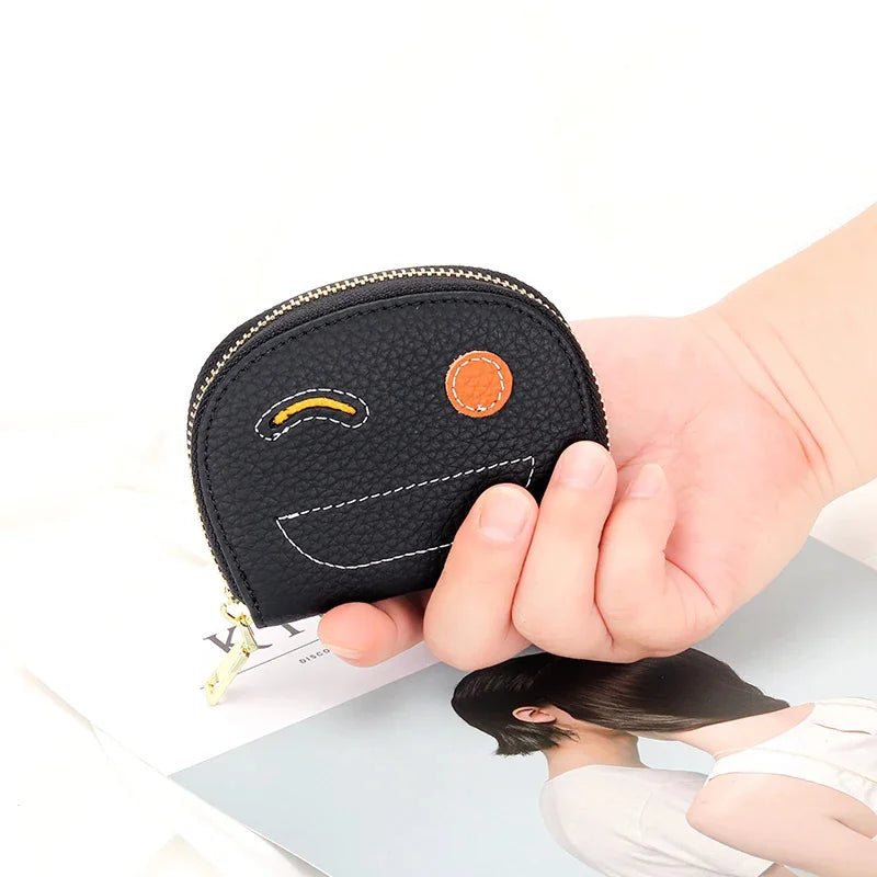 New Leather Women's Ultra-thin Contrast Color Zipper Card Holder Bag Multi-card Slot Creation Document Coin Purse