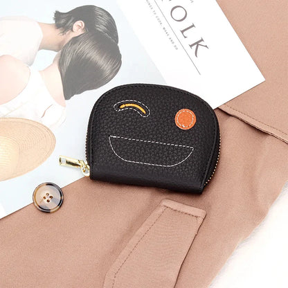 New Leather Women's Ultra-thin Contrast Color Zipper Card Holder Bag Multi-card Slot Creation Document Coin Purse