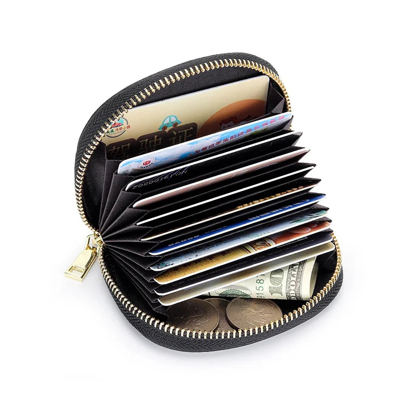New Leather Women's Ultra-thin Contrast Color Zipper Card Holder Bag Multi-card Slot Creation Document Coin Purse