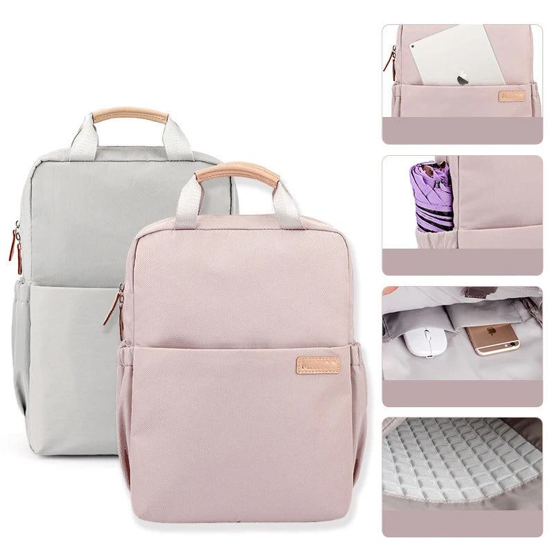 New Lightweight Simple Waterproof Large Capacity 14 15.6 Inch Laptop Backpack Female Travel Bag Backpacks Solid Color Bookbag
