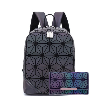New Luminous bag Women Backpack 3 Pcs Set Laptop Backpacks Student School Bags Holographic Purse Geometric Bagpack Bag Mochila