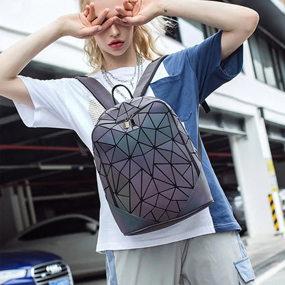 New Luminous bag Women Backpack 3 Pcs Set Laptop Backpacks Student School Bags Holographic Purse Geometric Bagpack Bag Mochila