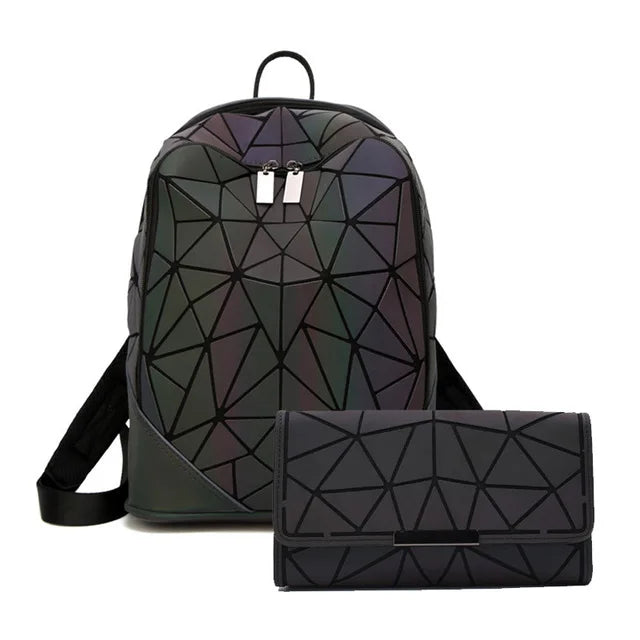 New Luminous bag Women Backpack 3 Pcs Set Laptop Backpacks Student School Bags Holographic Purse Geometric Bagpack Bag Mochila