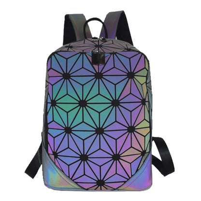 New Luminous bag Women Backpack 3 Pcs Set Laptop Backpacks Student School Bags Holographic Purse Geometric Bagpack Bag Mochila