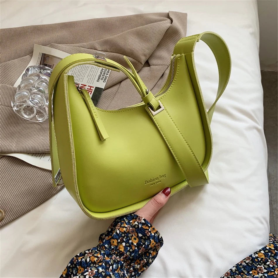 New Luxury Crossbody Bags For Women 2022 Leather Lemon Color Shoulder Bag Women Casual Satchels Wide Straps Fashion Bag Handbag