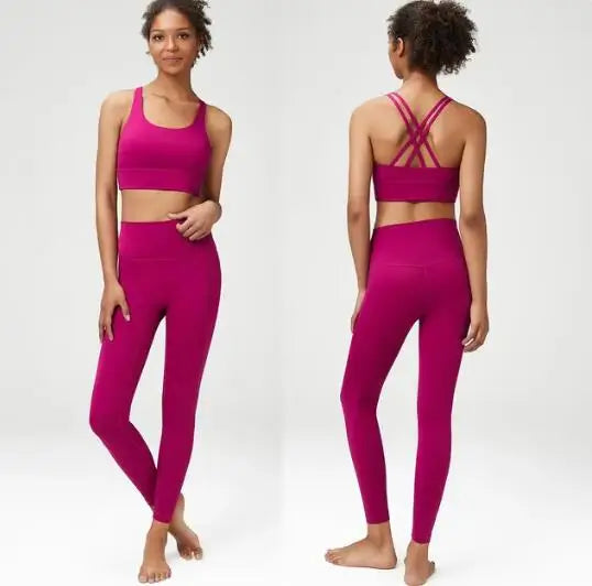 New Lycra Women's Yoga Set 2 Pieces Classic Tracksuit Gym Fitness Suit Women Plus Size Leggings Sports Bra Ladies Sportswear Set
